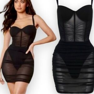 Heiress Beverly Hills Black Mesh Bodycon Corset Sheer Dress XS